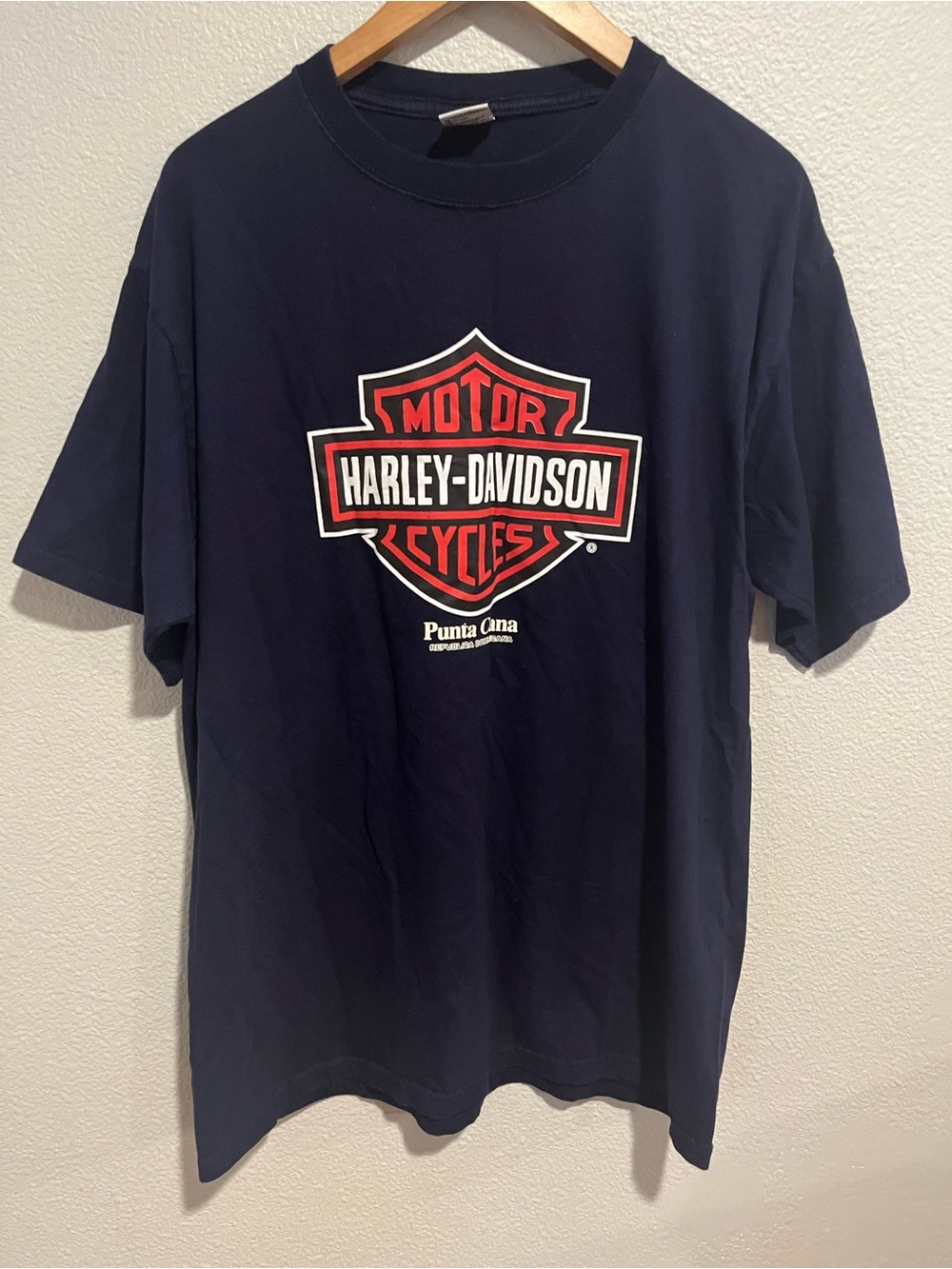 Harley Davidson Vintage T Shirt Cotton Dominican Republic Aremar Navy Mens XL